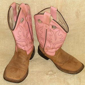 Old West Girl's Pink & Tan Leather Boots (BSC1839/Size 13.0-D) VG Condition